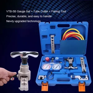 VTB-5B Refrigerant Gauge & Tool Set Dual-Gauge Manifold, Tubing Cutter, and Flaring/Swaging Tool