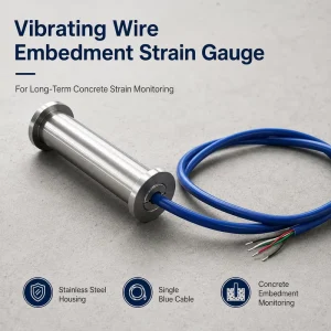 Vibrating Wire Embedment Strain Gauge Stainless Steel Concrete Strain Sensor IP66 Protection High Accuracy