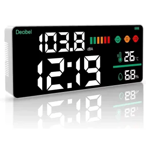 Wall-mounted Decibel Meter 2000mAh Rechargeable Sound Level Monitor Large Screen Noise Level DBA Detector Temperature Humidity