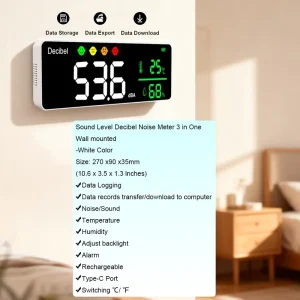 Wall-mounted Noise Meter for Precise Sound Level Monitoring in A-weighting Mode Supports Data Export and Has an 85dba Alarm