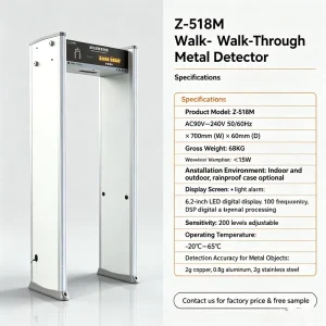 Waterproof Industrial Walkthrough Metal Detector Gate Adjustable Sensitivity Liquid Crystal Display People Counting Durable