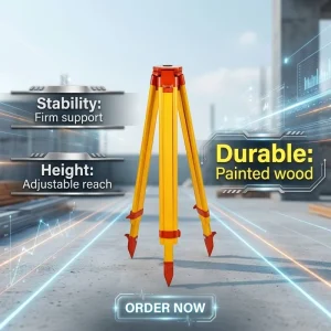 Wear Resistant Yellow Lacquered Wood Tripod for Optical Level Measuring Tools