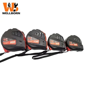 Wellborn Red Black Tape Measure Steel Blade Plastic Case with Locking Button 3m/5m/7.5m/10m Metric Scale for Construction