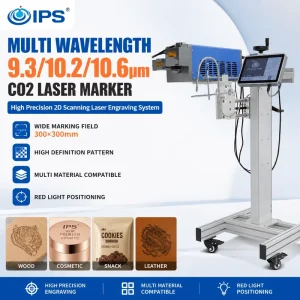 Wide Marking Field 300x300mm CO2 Laser Marking System Multi Wavelength Laser Coding Machine for Leather Engraving