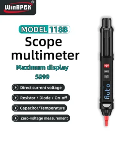 WinAPEX 118 Digital Voltage Tester 1000V Measurement Resistance Capacitance Diode NVC LIVE PenType Digital Multimeter 3 Digit
