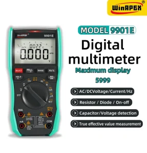 WinAPEX 9901E Digital Multimeter 750V AC DC Voltage 20A Current True RMS Auto Range 3 Digit Display (1.0%+10) Accuracy
