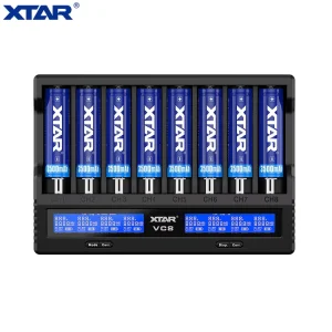 XTAR VC8 Universal Smart AA AAA Ni-MH Ni-CD 3.7v Li Ion 14500 16340 26650 21700 8 Slot 18650 Battery Charger Capacity Tester