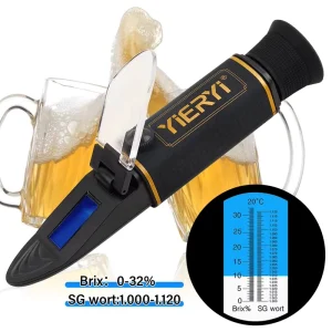 YIERYI Handheld Brix SG Wort Refractometer 0 32% with ATC for Beer Wine Juice Sugar Measurement Tool