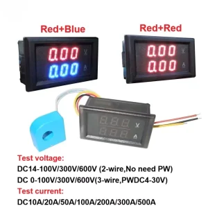 YWS28VA Dual Meter Digital Only Hall LED Voltage Current Meter 1% Accuracy 0-600V DC14-100V 10-100A for Electric Vehicles