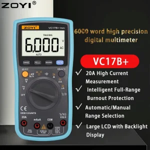 ZOYI VC17B+ Digital Multimeter CAT III 1000V 750V (0.5%+3) Accuracy 4 Digit Display 20A Current 2xAA Battery SMD