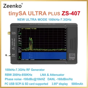 ZS-407 Handheld TinySA ULTRA PLUS Spectrum Analyzer 4″ Display 5000mAh Battery 100K-7.3GHz Portable Signal Generator