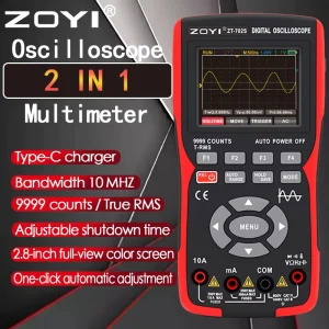 ZT-702S Handheld 2-in-1 Digital Automotive Oscilloscope Multimeter Single Channel 10MHz Bandwidth 64Kbyte Record Length