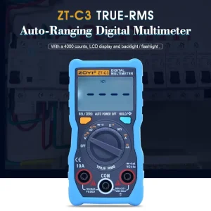 ZT-C3 Auto Range 4-Digit Digital Multimeter 4000 Counts TRMS AC/DC Ammeter Voltmeter Ohm Tester LCD Backlight Data Hold