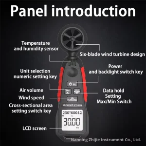 ZT-FS1 Handheld Digital Anemometer High Precision Wind Speed Meter Measuring Wind Volume Wind Power Temperature Humidity