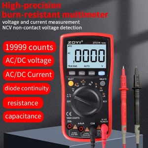 ZT219 Digital Multimeter 5-Digit (0.01%+1) Accuracy 19999 Counts True RMS Auto Range Data Hold Backlight Automotive